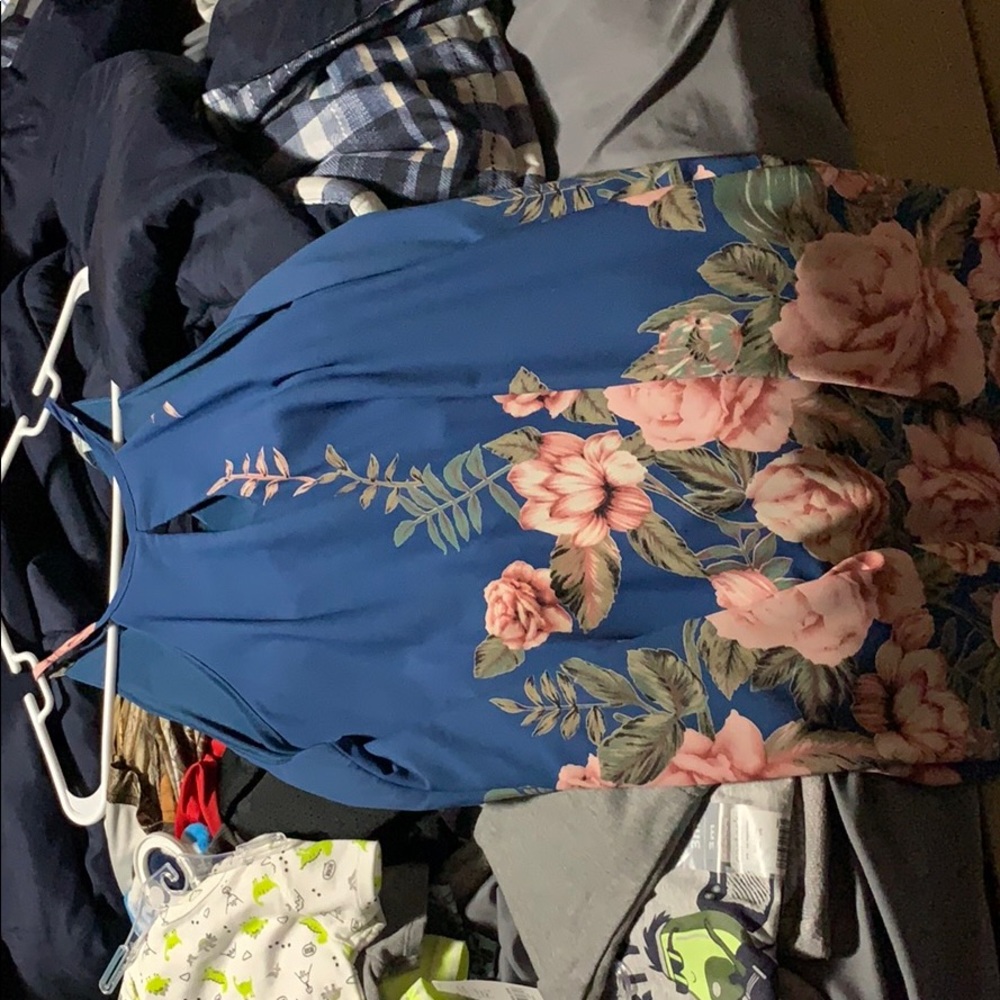 Cute blue flower pattern shirt dress